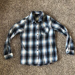 Rue 21 Blue Plaid‎ Button Up Long Sleeve Junior Shirt Size Medium